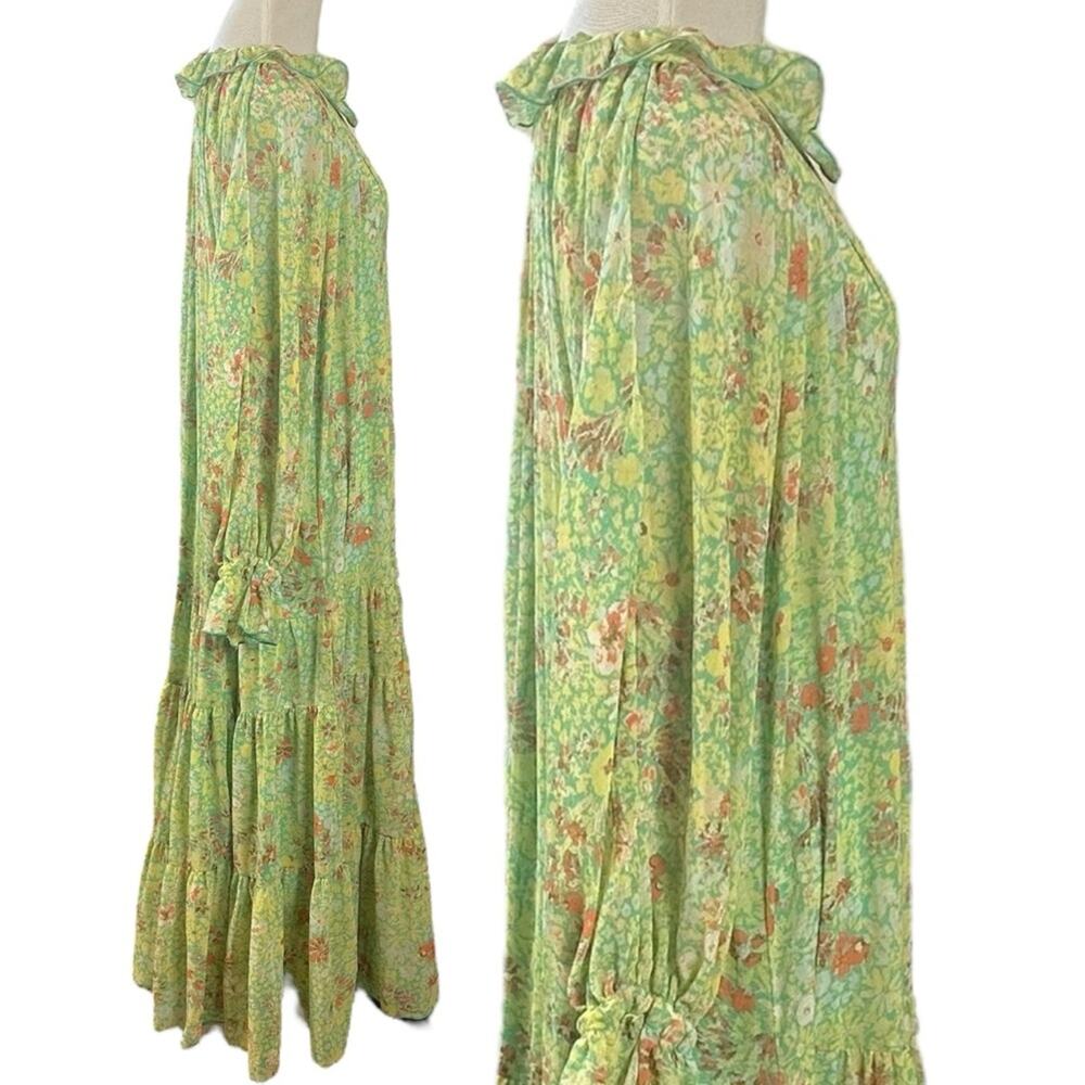 Free People Feeling Groovy Maxi Dress Size Medium 70s Chartreuse Floral Bohemian - Picture 6 of 16